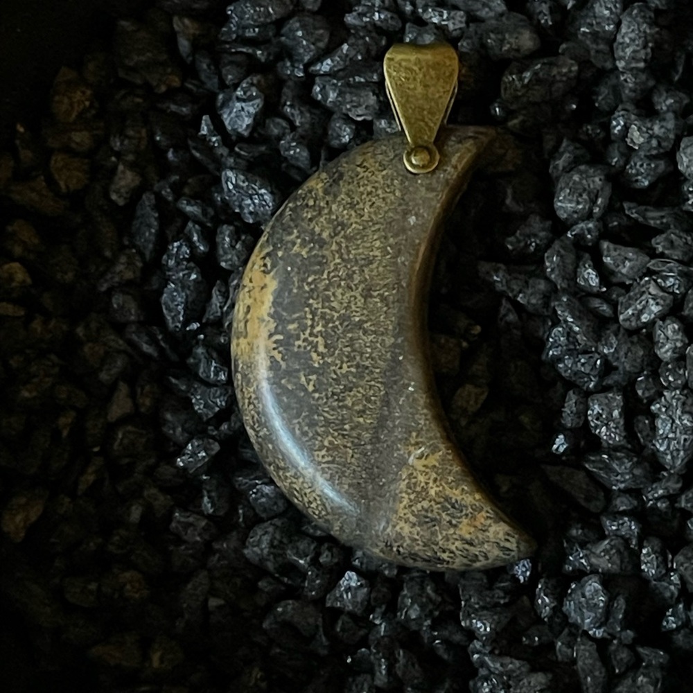 Tigers Iron Banded Pendant Natural Stone 1 1/2” x 1” Moon Shape. Great gift.